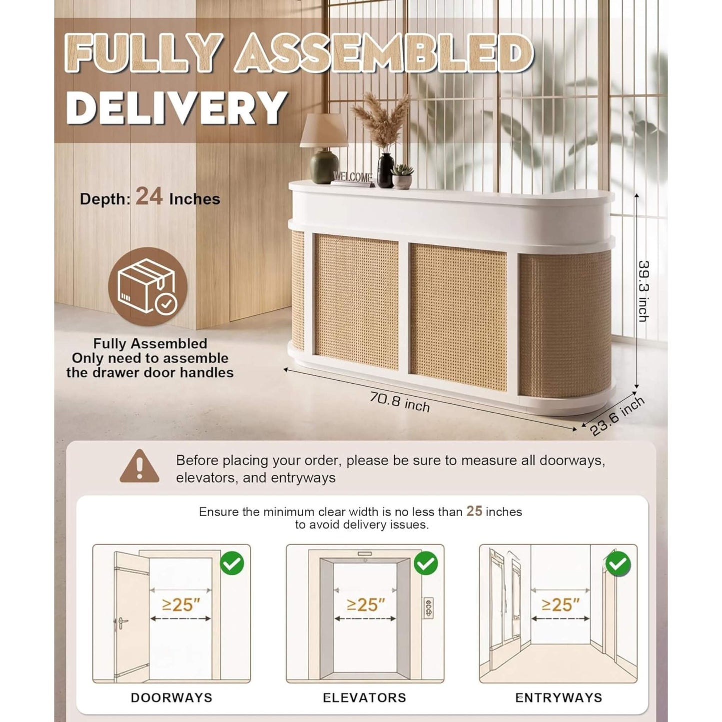 Velmor 70-Inch Modern Wooden Reception Desk With Lockable Drawers (SAK26148)
