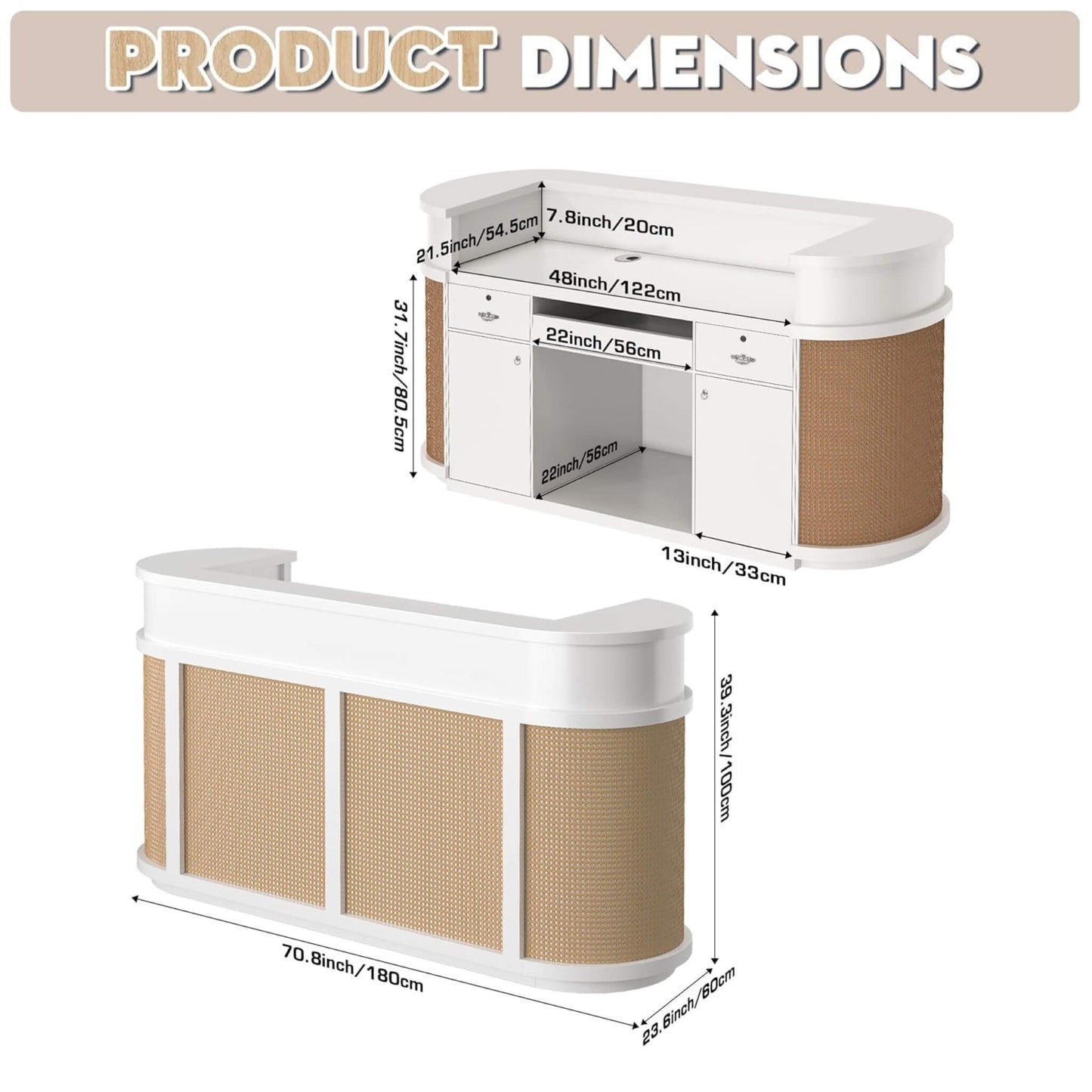 Velmor 70-Inch Modern Wooden Reception Desk With Lockable Drawers (SAK26148)