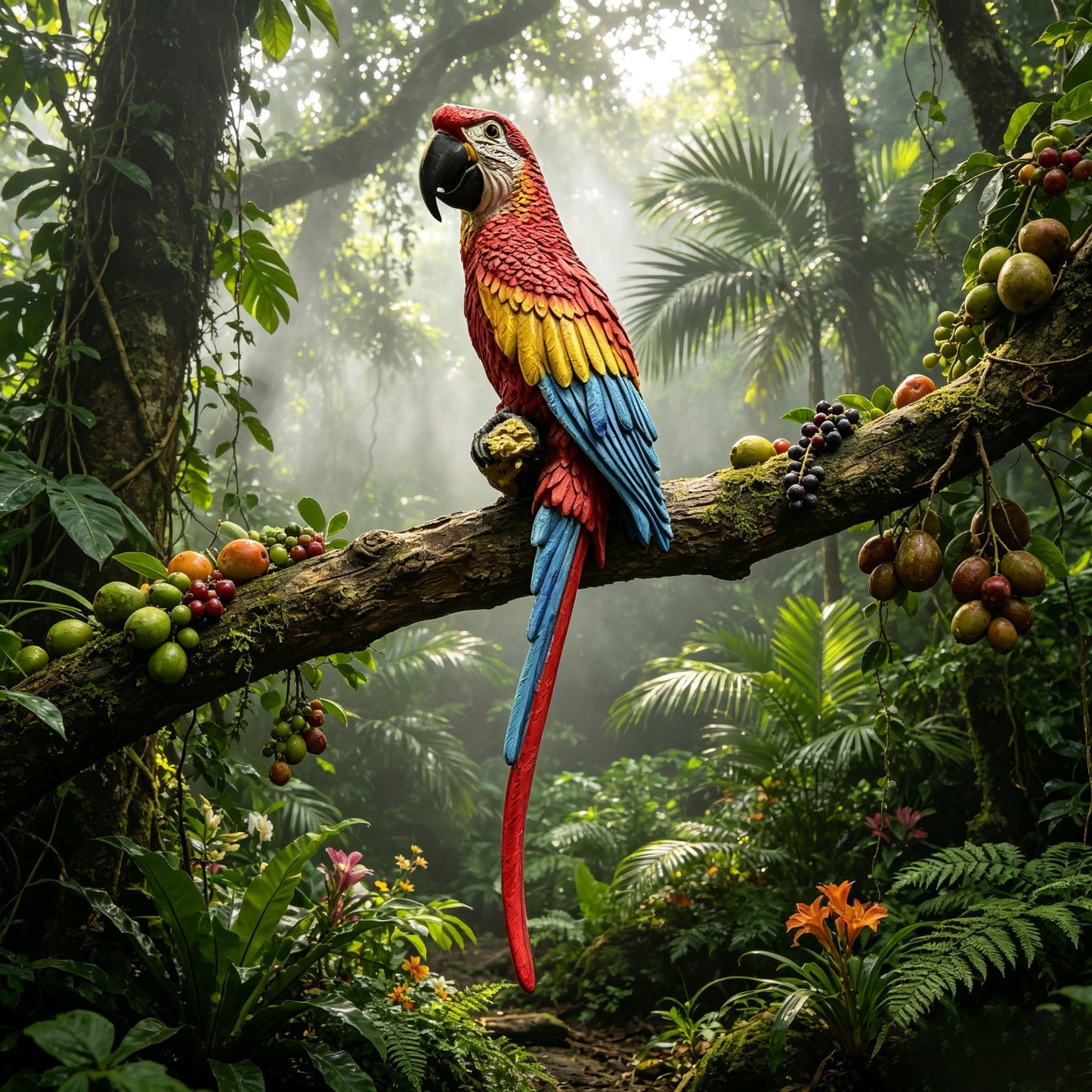Hanging Scarlet Macaw Parrot Statue