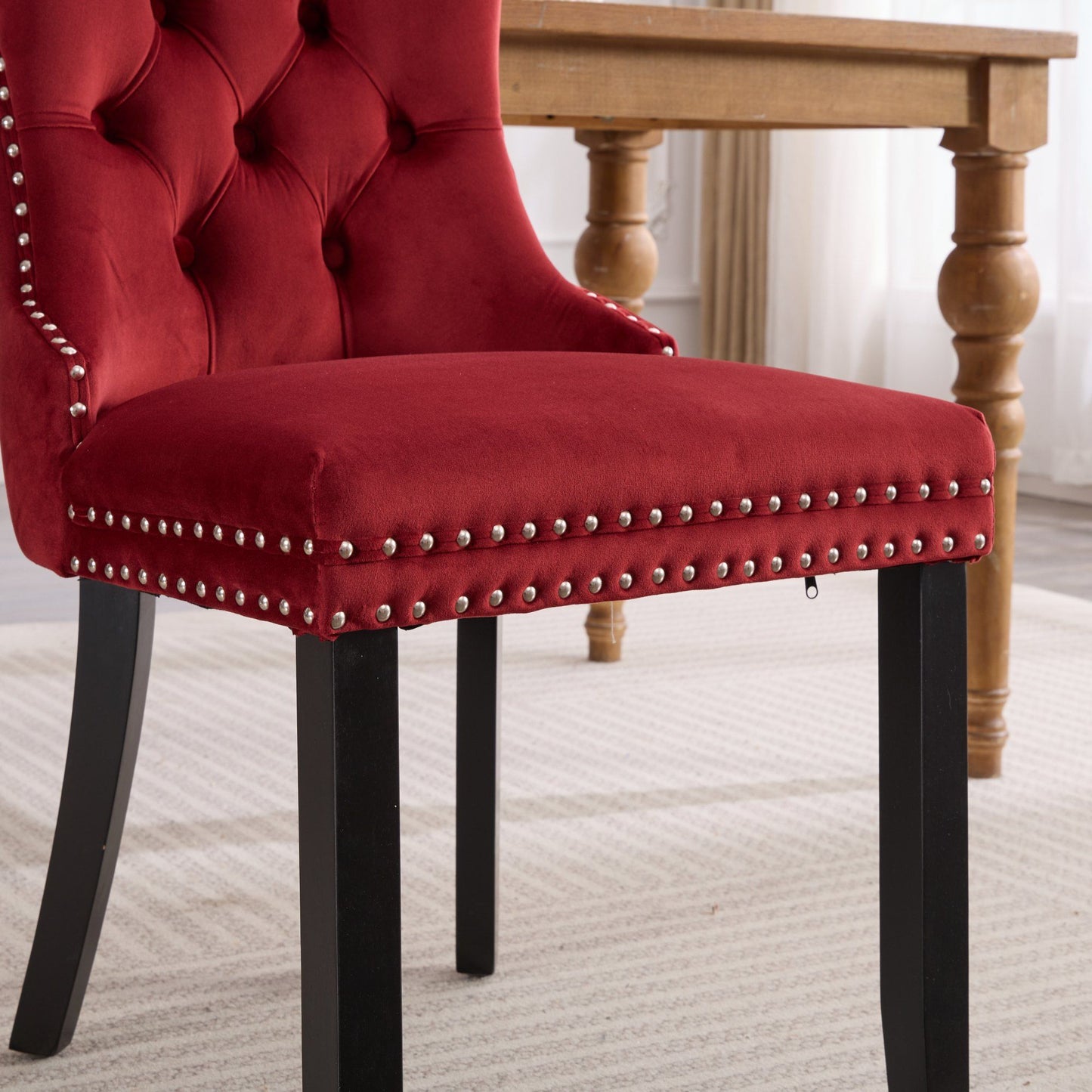 Classic Velvet Dining Chairs - Burgundy (Set of 2)