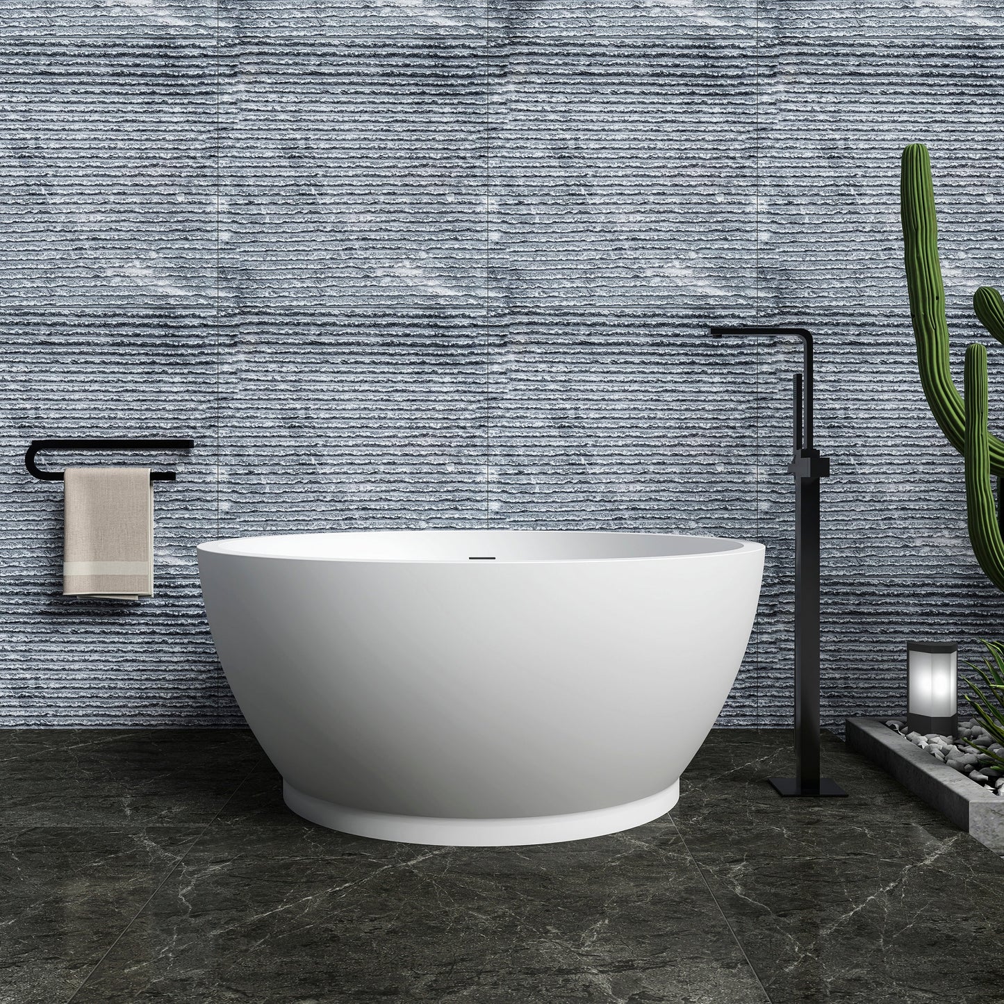 52.7 Inch Round Freestanding Solid Surface Soaking Bathtub