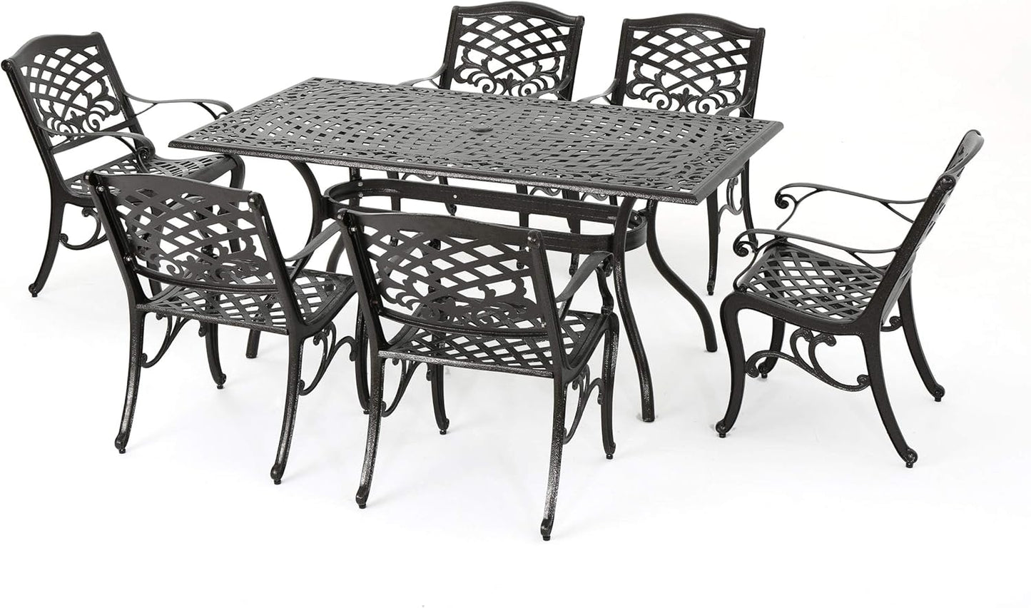 Ravenna 6-Person Metal Patio Dining Set with Rectangular Table