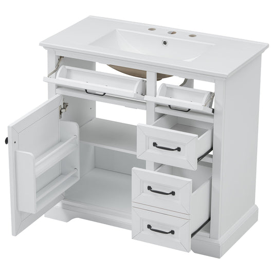 36" Bathroom Vanity With Sink, 2 Tip-Out Drawers, Soft Close Hinges