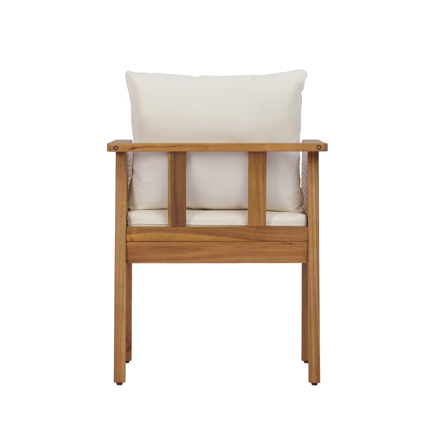 7-Piece Acacia Wood Outdoor Dining Set with Cream Cushions and Natural Wicker