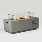 Propane Gas Fire Pit Table, 50000 Btu Rectangular With Glass Wind Guard For Outside - Gray