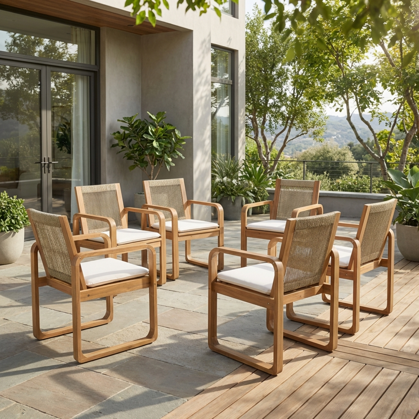2-Piece Outdoor Dining Chairs Set: Acacia Wood with Rope Back