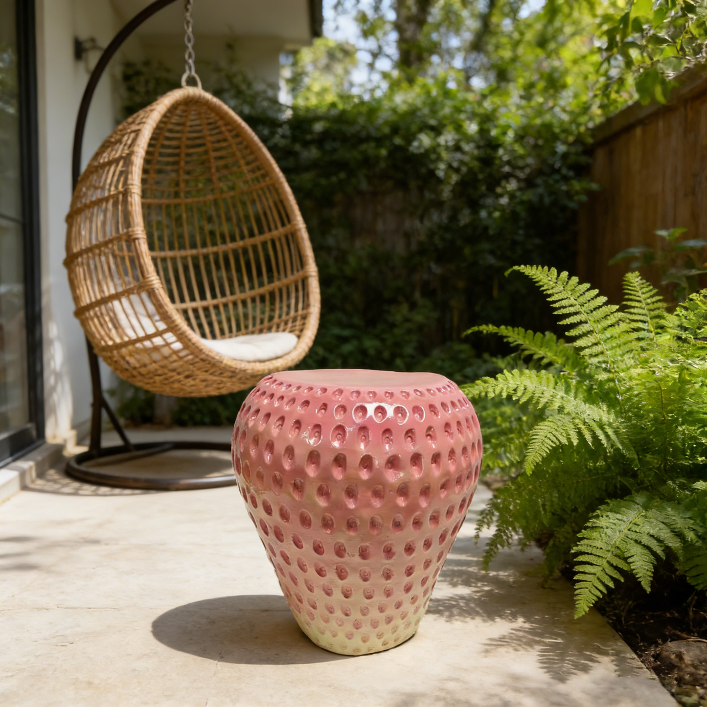 Strawberry Fruit Stool, 13.4" Oversized Resin Stool and Side Table