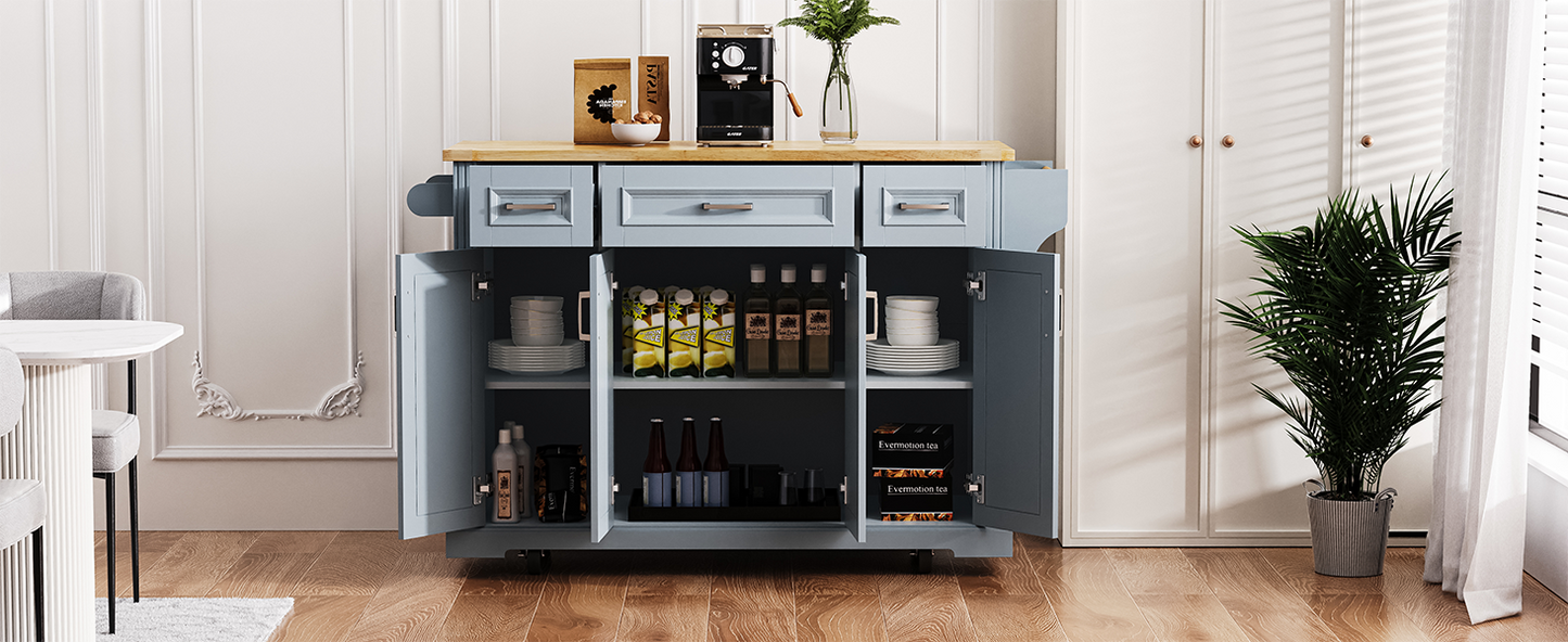 K&K 54inch Large Kitchen Island with Rubber Wood Drop Leaf