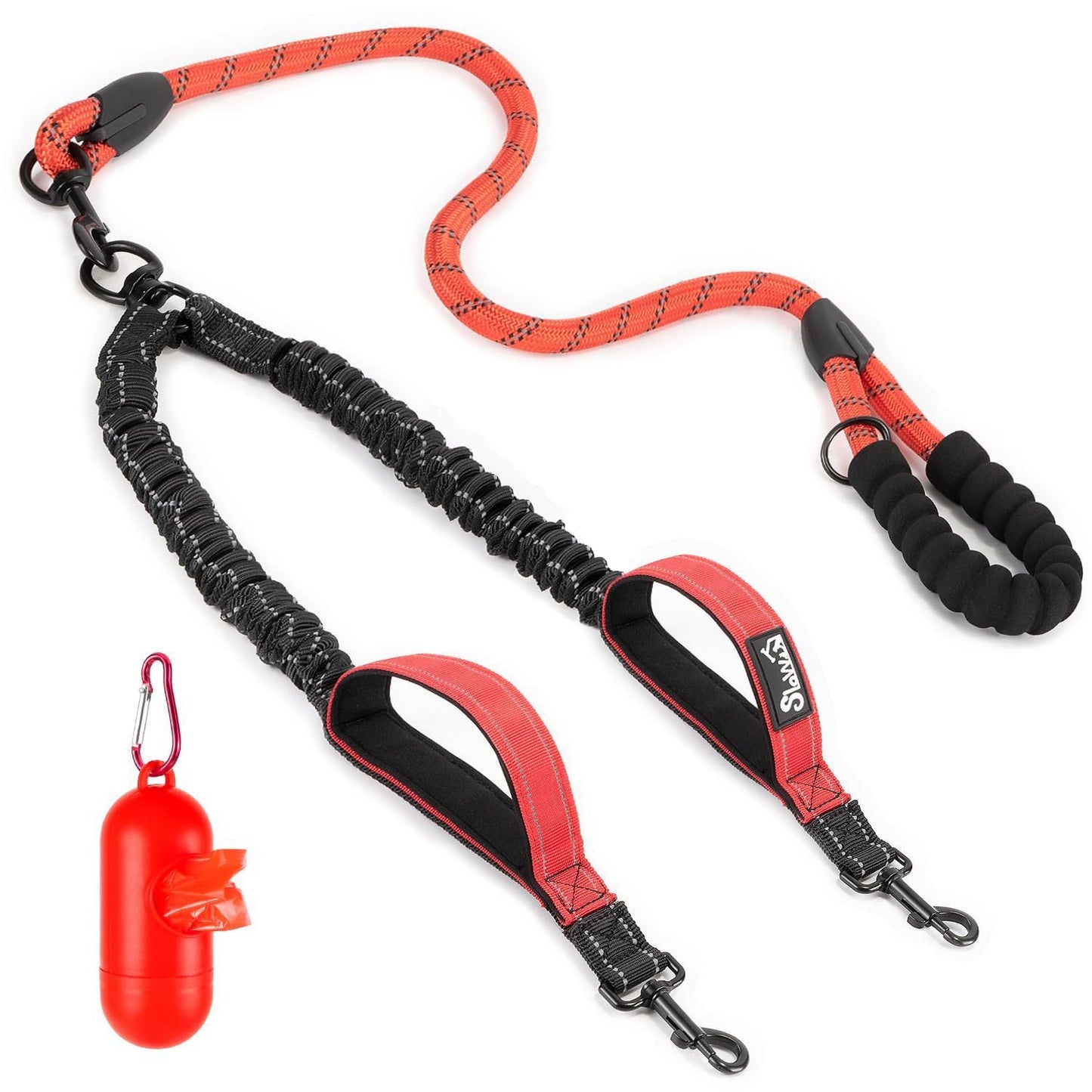 Amazon Double Dog Leash Anti-Escape Cushioning Comfortable 360  Rotating Heavy-Duty Reflective Traction Strap
