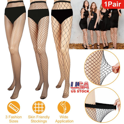 Women Fishnet Tights Sexy High Waist Fishnet Pantyhose Stretchy Mesh Hollow Out Tights Stockings w/ Small Medium Large Hole Choices