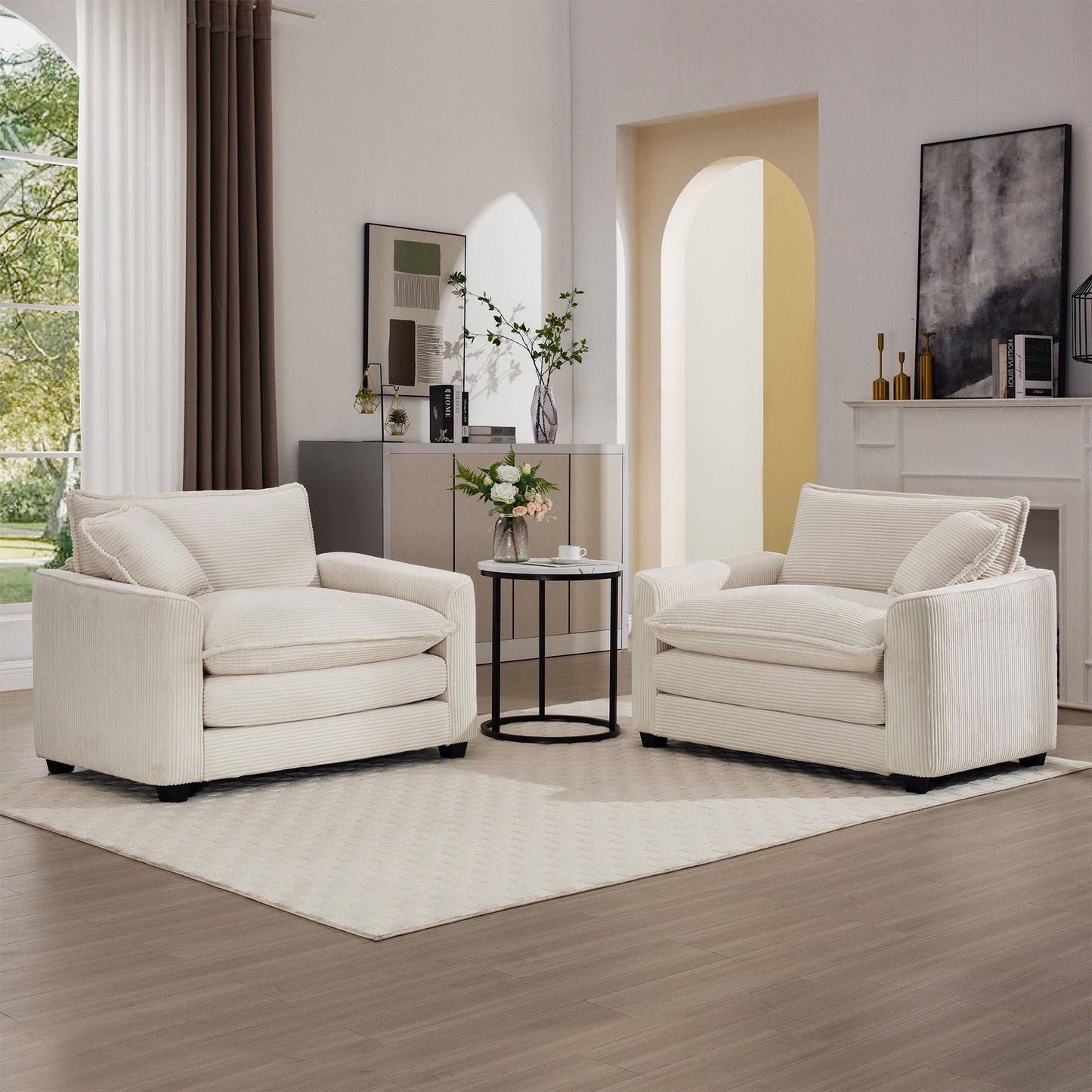 Modern Classic Fabric Single Chair Deep Seat Sofa With Pillow