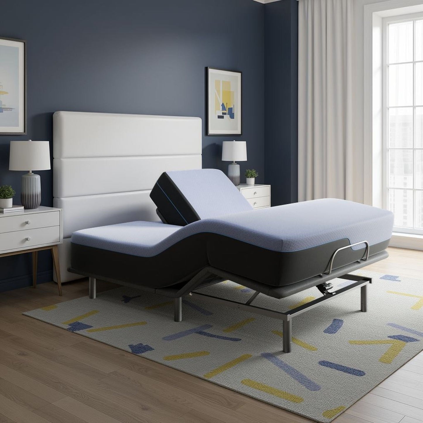 Refresh - 12" Flex Head Latex Foam Hybrid Mattress And Adjustable Base Bundle - Blue - King
