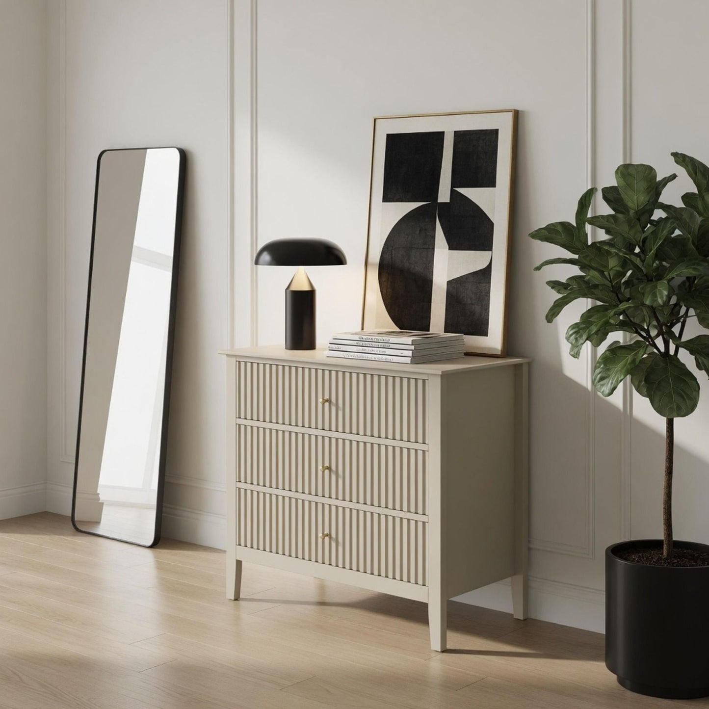 Fluted 3 Drawer Nightstand With Soft Close Slides