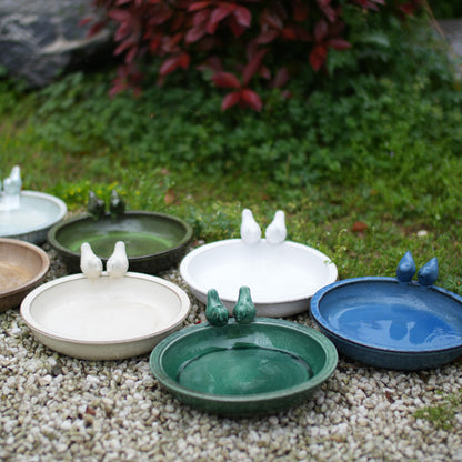 Handmade Ceramic Bird Bath, 11.8 Inch Olive