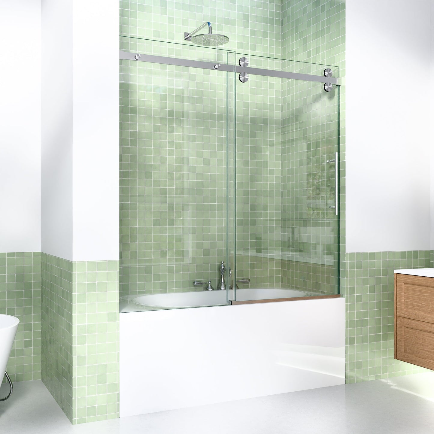 56-60"W x 60"H Frameless Sliding Tub Shower Door Enclosure