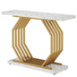 Accent Entryway Console Table With Geometric Bas For Living Hallway - White / Gold