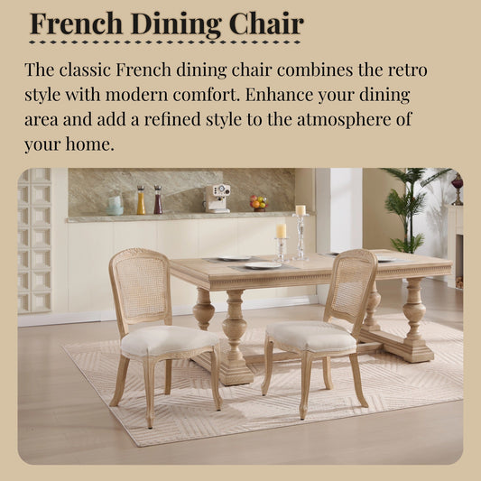 French Country Dining Chairs Set of 2, Upholstered with Rattan Fan-shaped Back