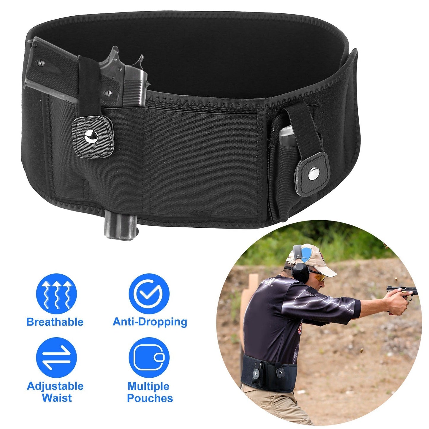 Belly Band Gun Holster Adjustable Waist Carry Tactical Pistol Pouch Breathable Neoprene Gun Belt Bag