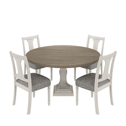 Tannen - Round 5 Piece Dining Table (Set of 5) - White And Gray