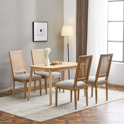 French Country Dining Chair With Rectangular Cane Backrest And Smooth Upholstered Seating