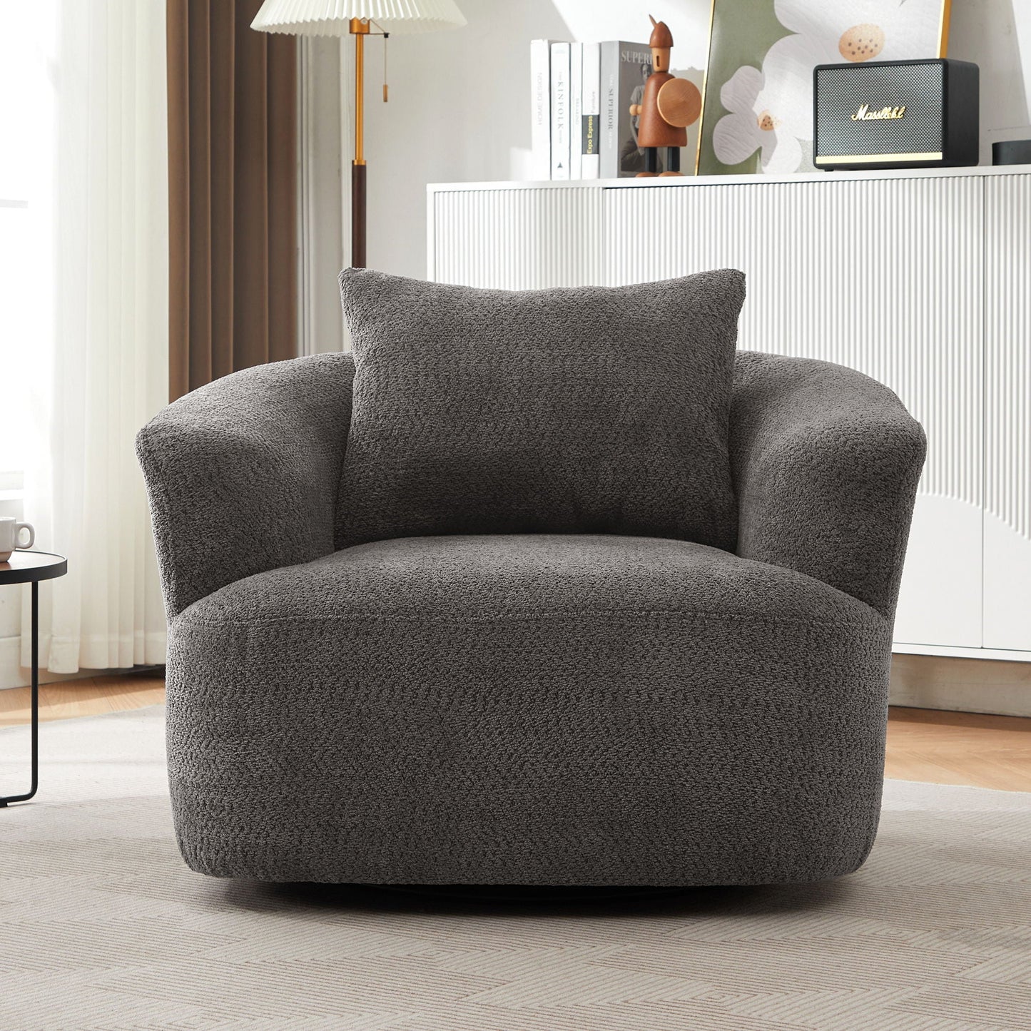 360° Swivel Barrel Sofa Chair With Throw Pillow, Upholstered Accent Chair