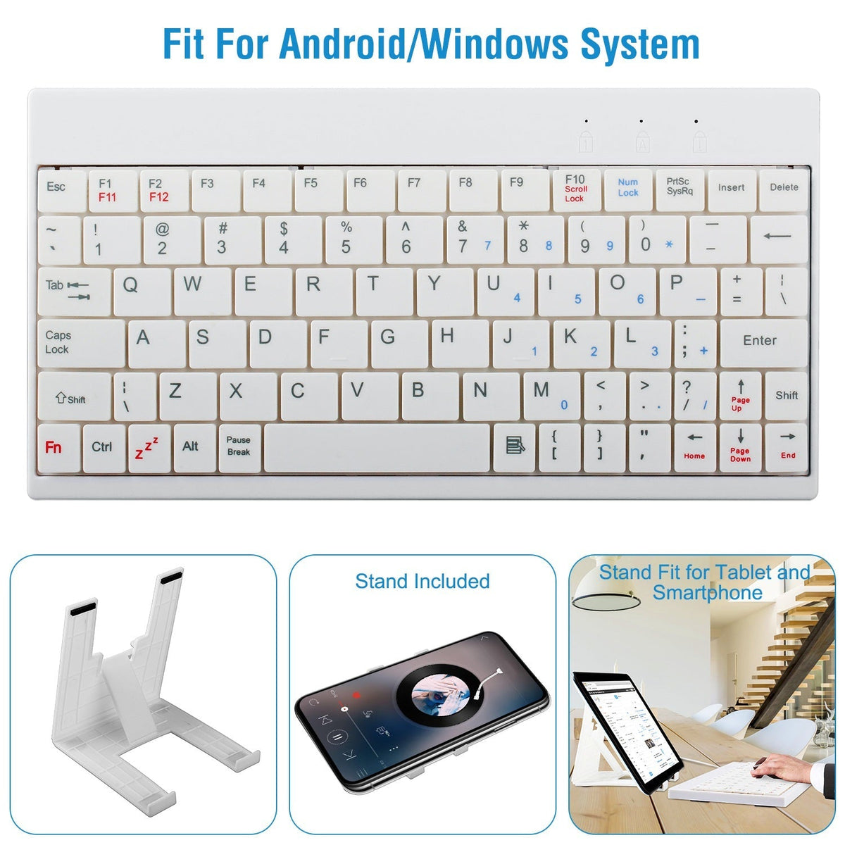 80 Keys Wired Keyboard Mini USB Connector Keyboard Portable Durable Keyboard w/ Carry Bag Tablet Stand for Android Window Tablet