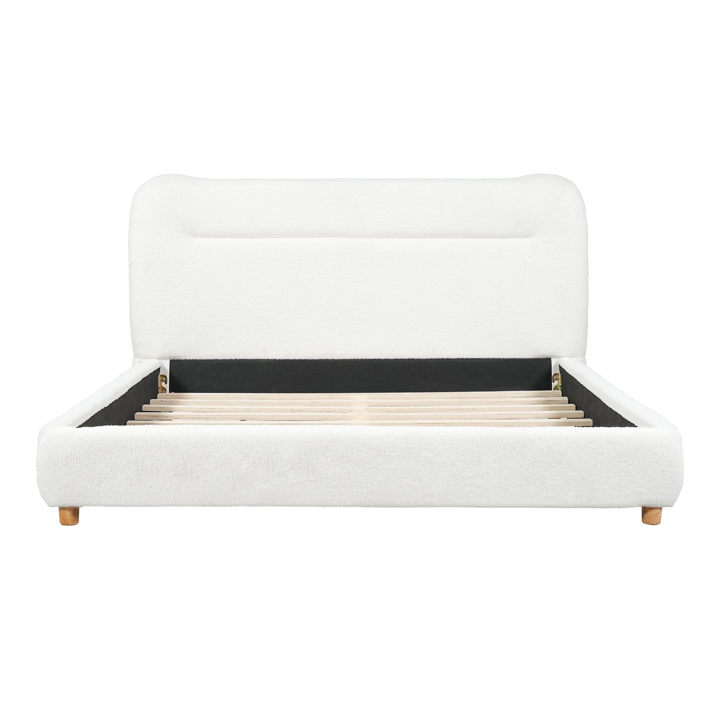 Minimalist Curved Headboard Teddy Bear Plush Bed, Queen