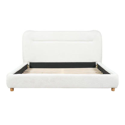 Minimalist Curved Headboard Teddy Bear Plush Bed, Queen