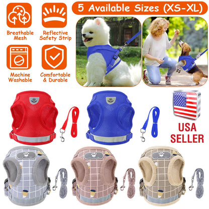 Pet Mesh Harness Dog Leash Set Reflective Chest Strap Adjustable Puppy Vest For Puppies Breeds Dogs Cats Walking Outdoor