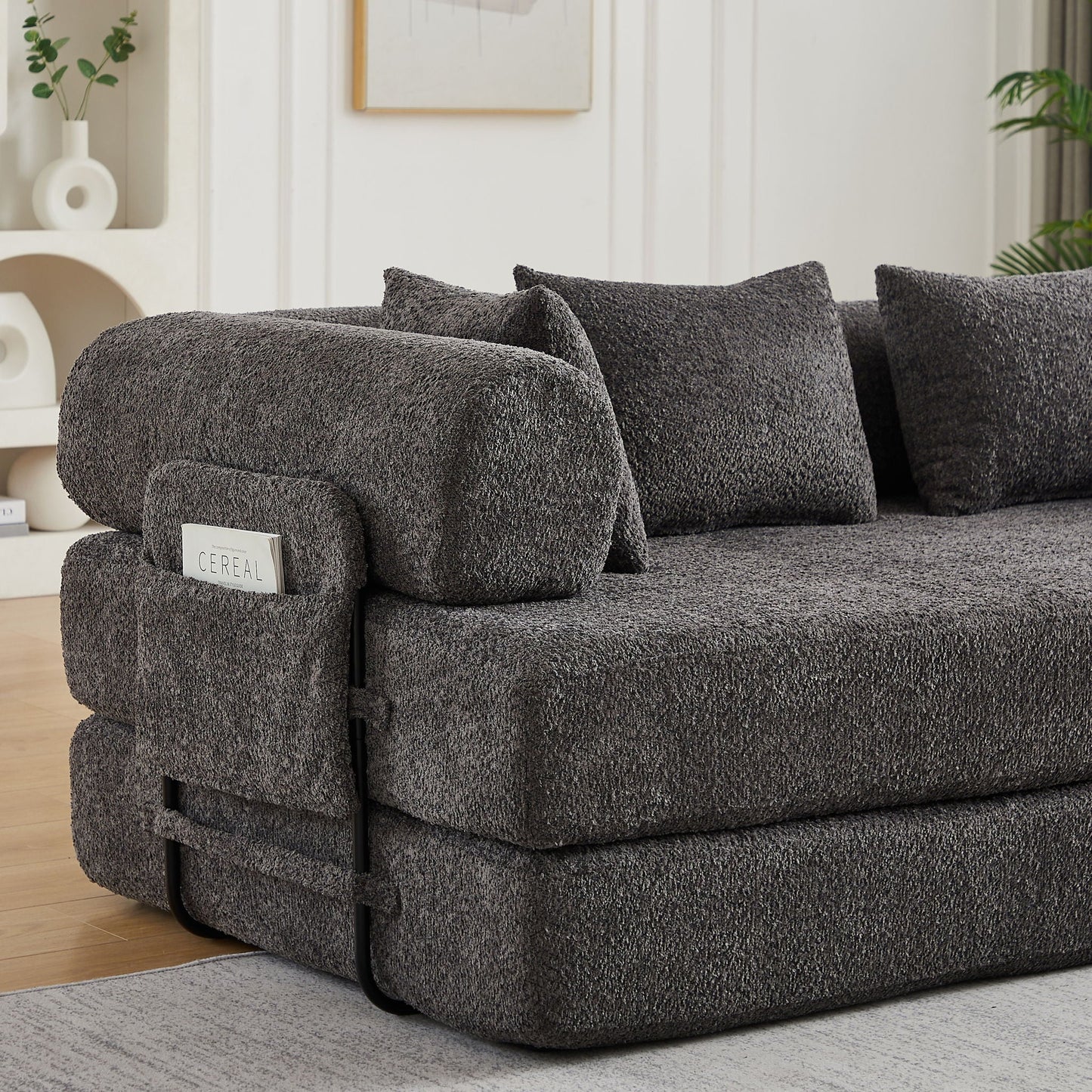 Convertible Sleeper Sofa Bed With Cylindrical Pillow