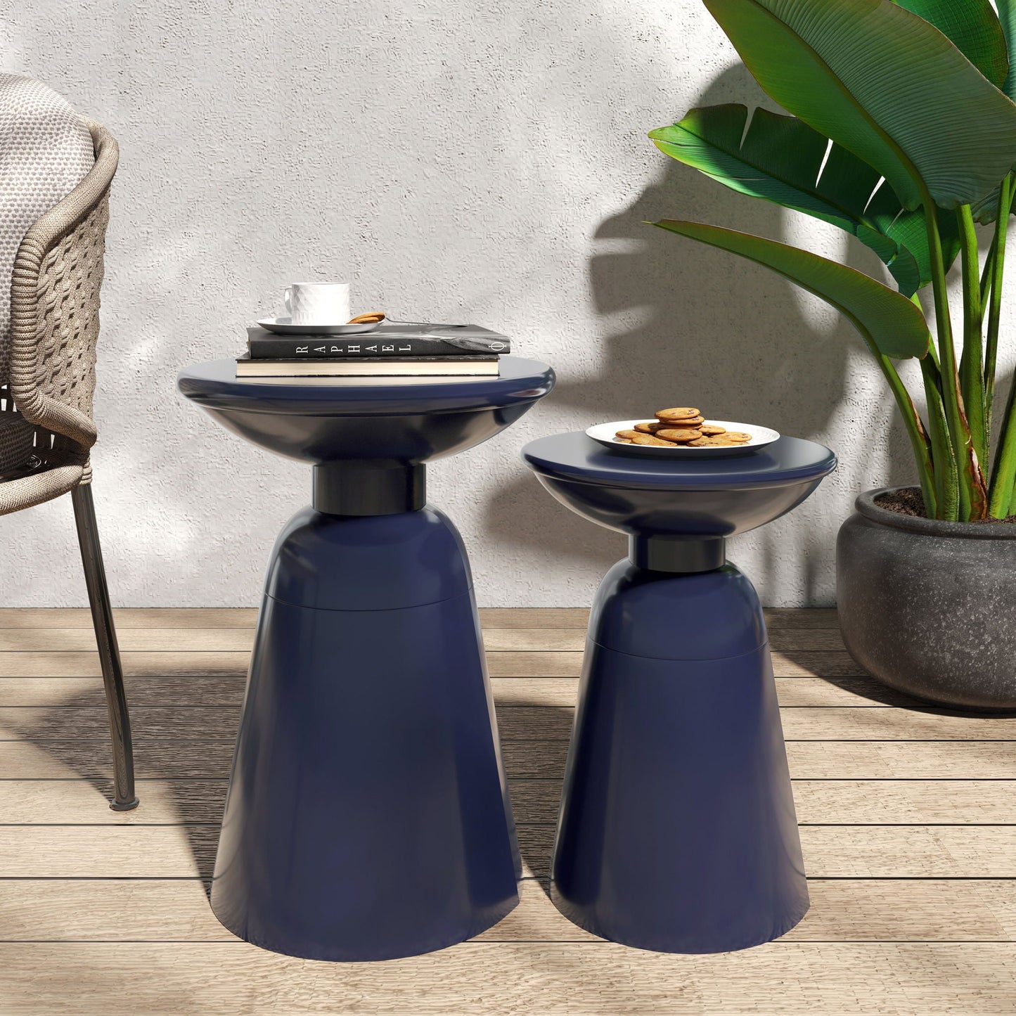 Serenita Outdoor Side Tables With Flared Design (Set of 2)