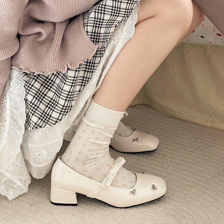 Vintage Elegant Fairy Style Non-slip Square Toe Mary Janes For Women, One Strap Block Heel Versatile Shallow Mouth Flats