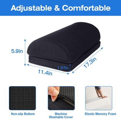 Under Desk Office Footrest Memory Foam Ergonomic Footrest Washable Foot Rest with 2 Adjustable Heights for Home Office