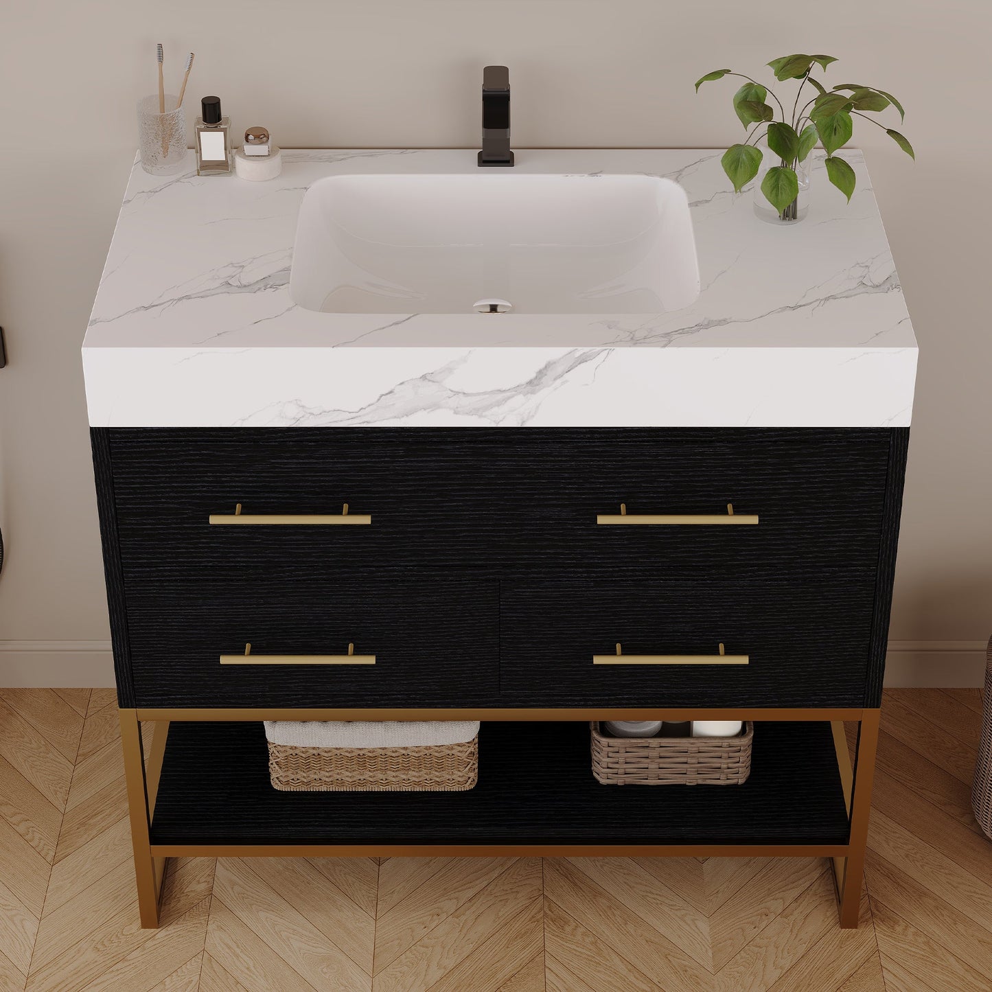 36" Artificial Stone Bathroom Vanity with Ceramic Sink