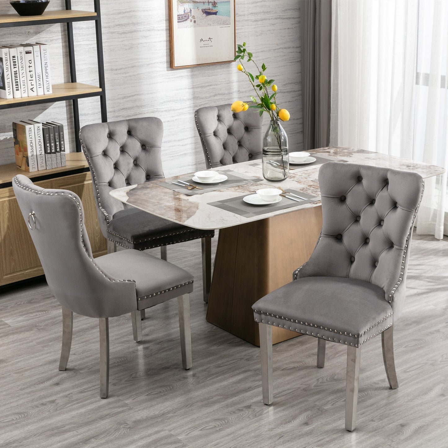 A&A Furniture Nikki Collection Modern Velvet Upholstered Dining Chairs - Set of 2