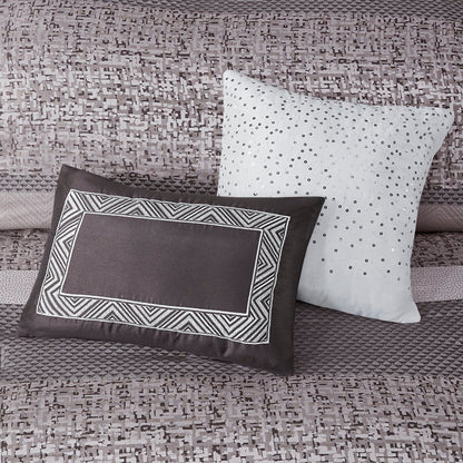 7 Piece Jacquard Comforter Set Grey/Taupe Queen