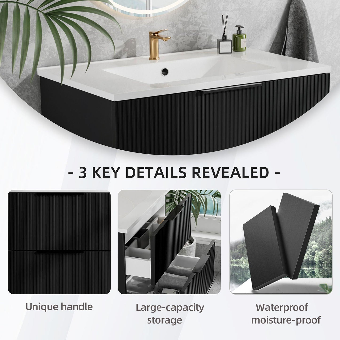 Modern Wall Mounted Floating Bathroom Vanity With Sink And Drawers