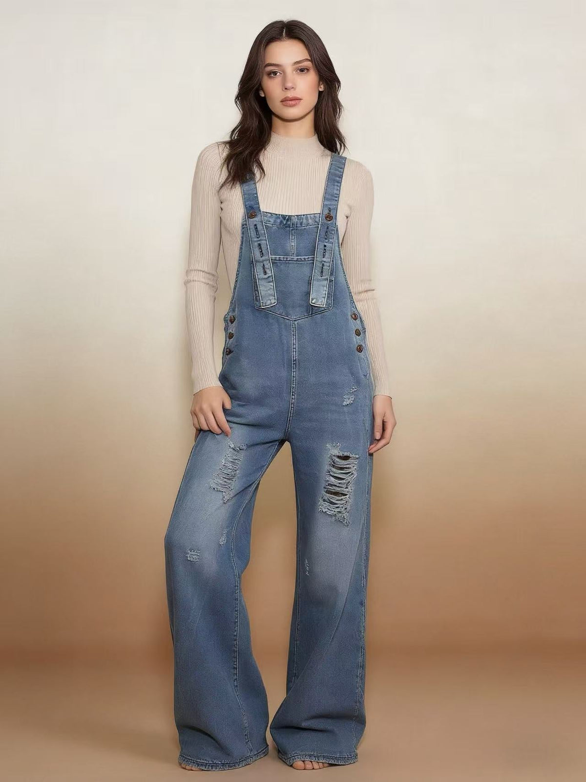 Women's Retro Loose-Fit Wide-Leg Denim Overalls