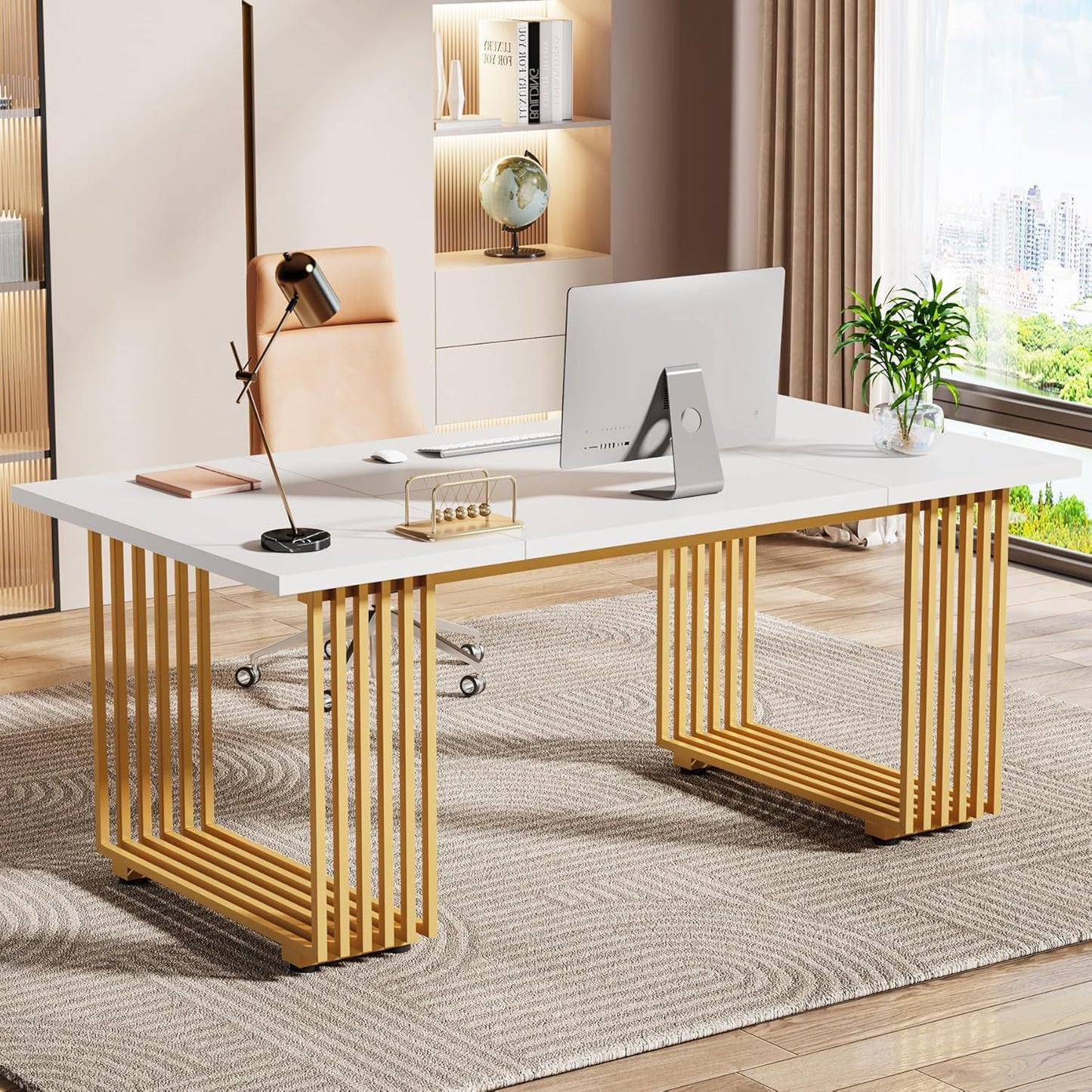 Office Executive Desk For Home Office - White / Gold