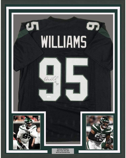 Framed Autographed/Signed Quinnen Williams 35x39 New York Black Football Jersey JSA COA
