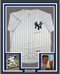 Framed Autographed/Signed Whitey Ford 35x39 New York Pinstripe Baseball Jersey PSA/DNA COA
