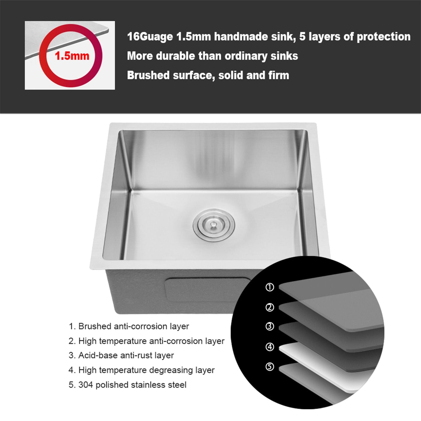 Undermount Stainless Steel Kitchen Sink, Deep Single Bowl Basin