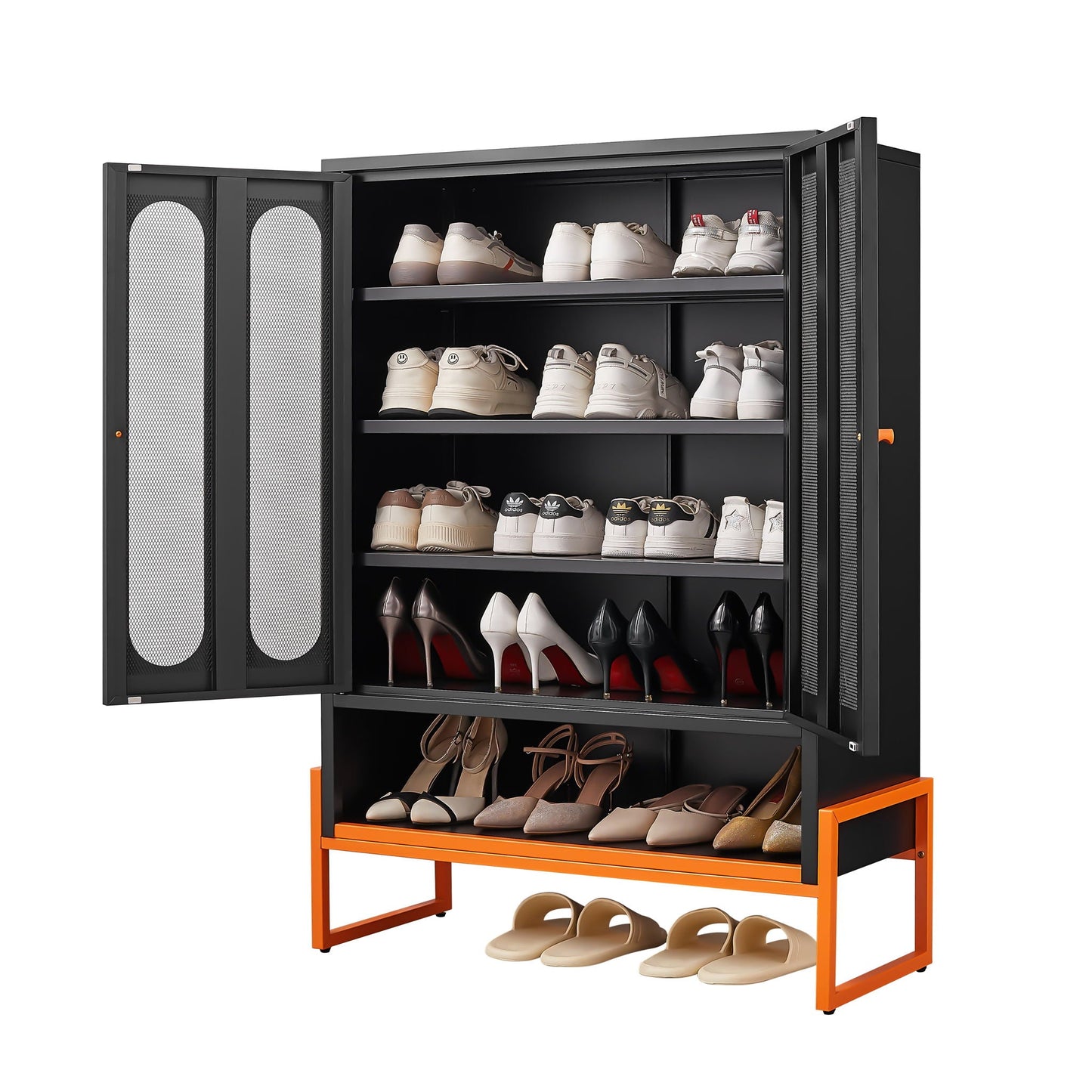 Modern Metal Shoe Cabinet With DoublebSided Doors And Adjustable Partitions