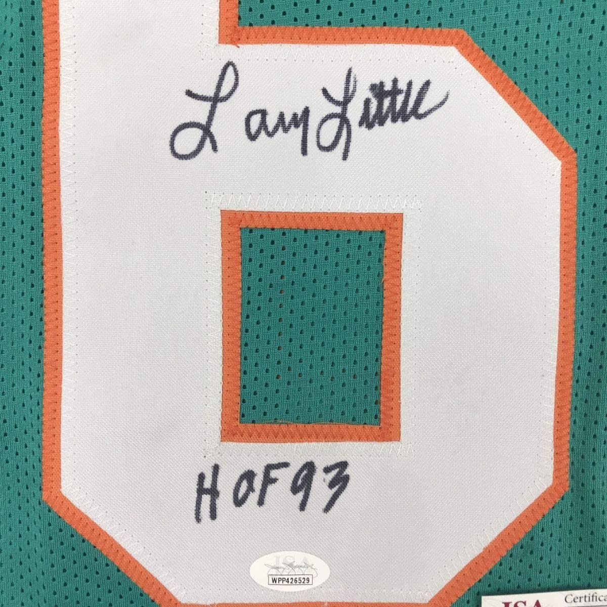 Framed Autographed/Signed Larry Little HOF 93 35x39 Miami Teal Football Jersey JSA COA