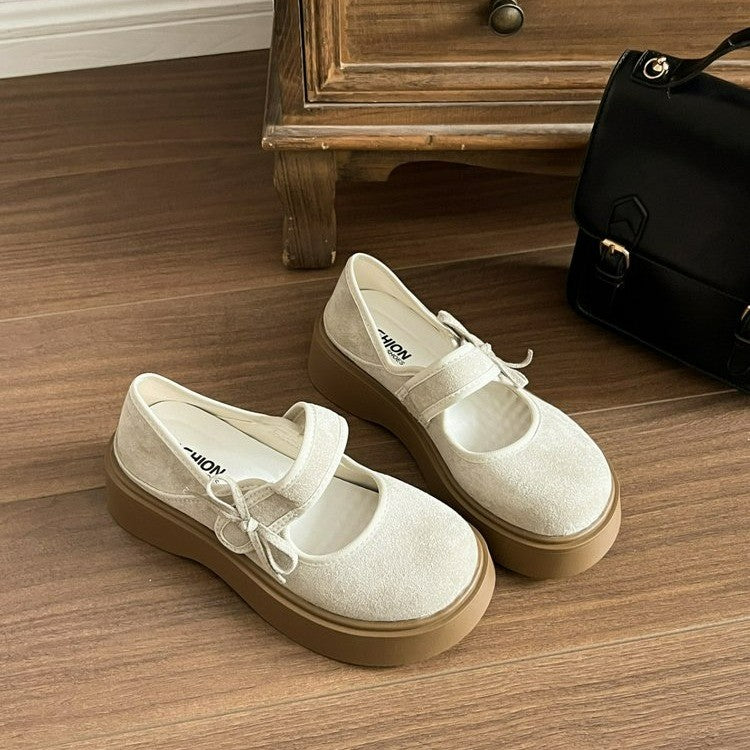 Retro French White Thick Bottom Shallow Mouth Cool Single Shoes For Women's Summer 2025 New Style With Skirt Height Increase Round Head Mary Jane Shoes