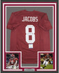 Framed Autographed/Signed Josh Jacobs Roll Tide 35x39 Alabama Red College Football Jersey Beckett BAS COA