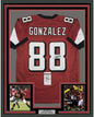 Framed Autographed/Signed Tony Gonzalez 35x39 Atlanta Red Football Jersey JSA COA