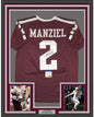 Framed Autographed/Signed Johnny Manziel 35x39 Texas A&M Maroon College Football Jersey PSA/DNA COA