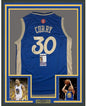Framed Autographed/Signed Stephen Steph Curry 35x39 Golden State Blue Christmas Day Basketball Jersey JSA COA