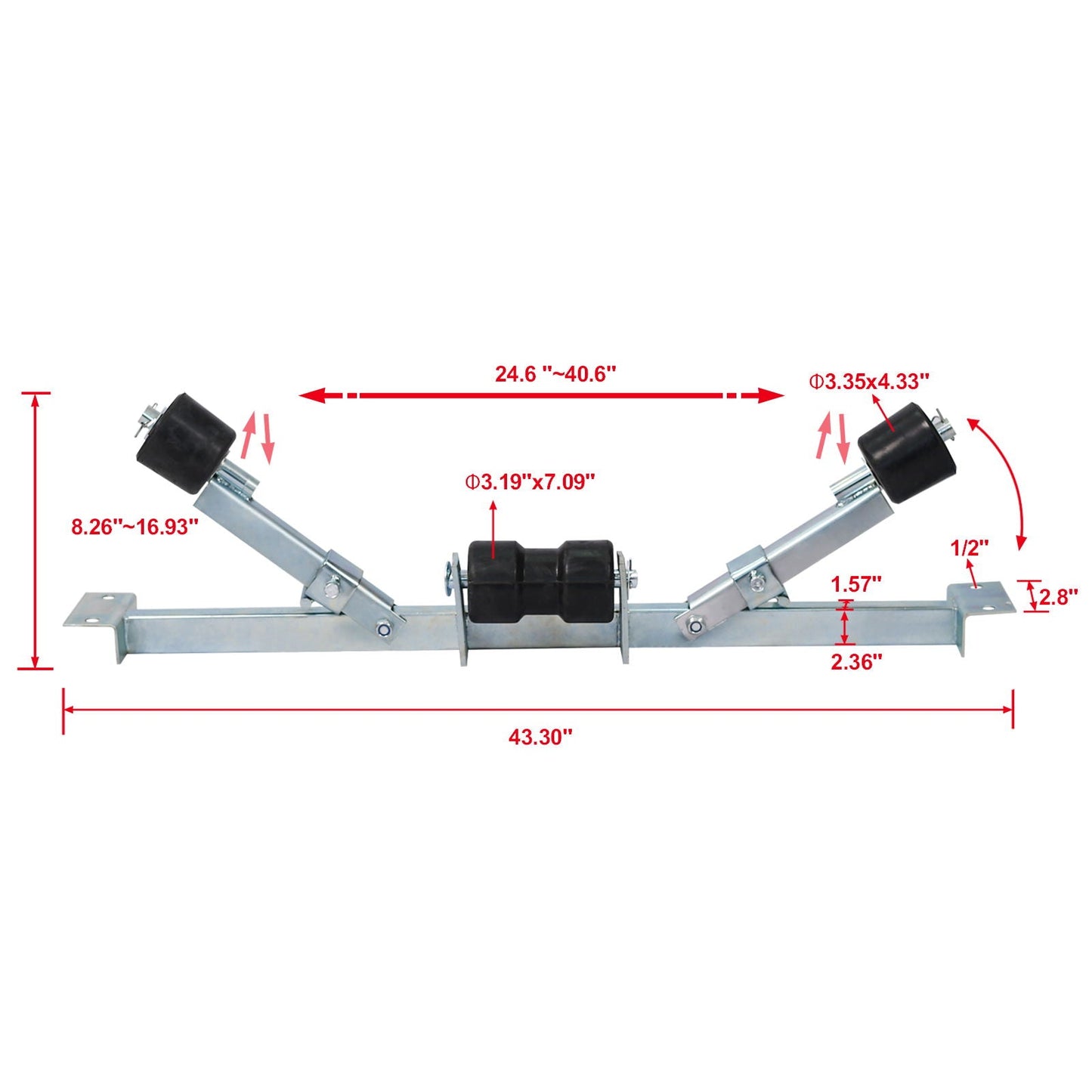 Heavy Duty Boat Trailer Support Bracket with Keel Rollers